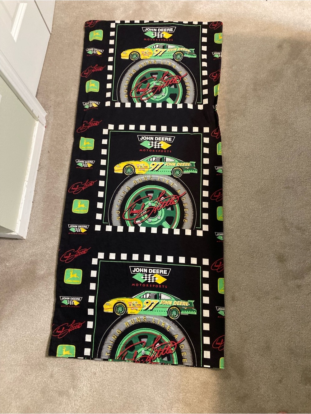 John Deere Black Green Yellow Racing Pillow Panel Vintage Pillowcase